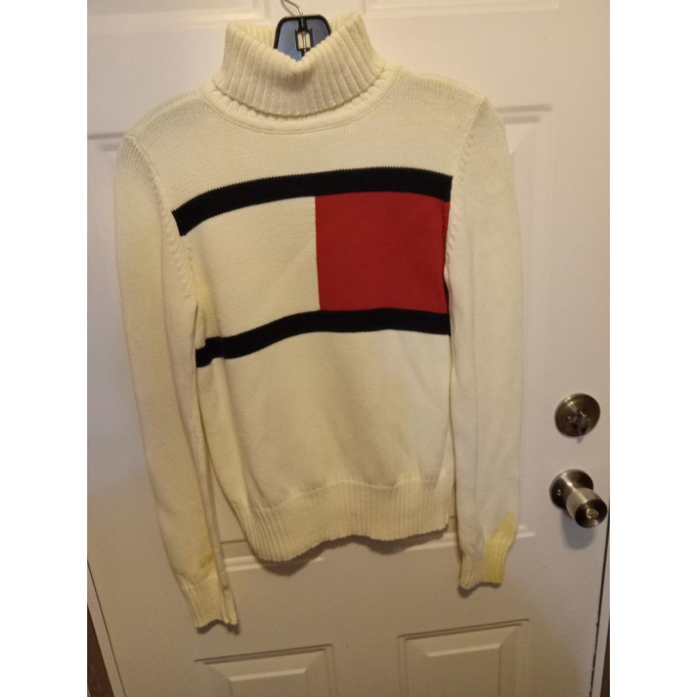 Vintage Tommy Hilfiger White Logo‎ Sweater Size Medium